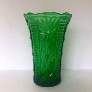 Vintage Emerald Green Starburst Glass Vase